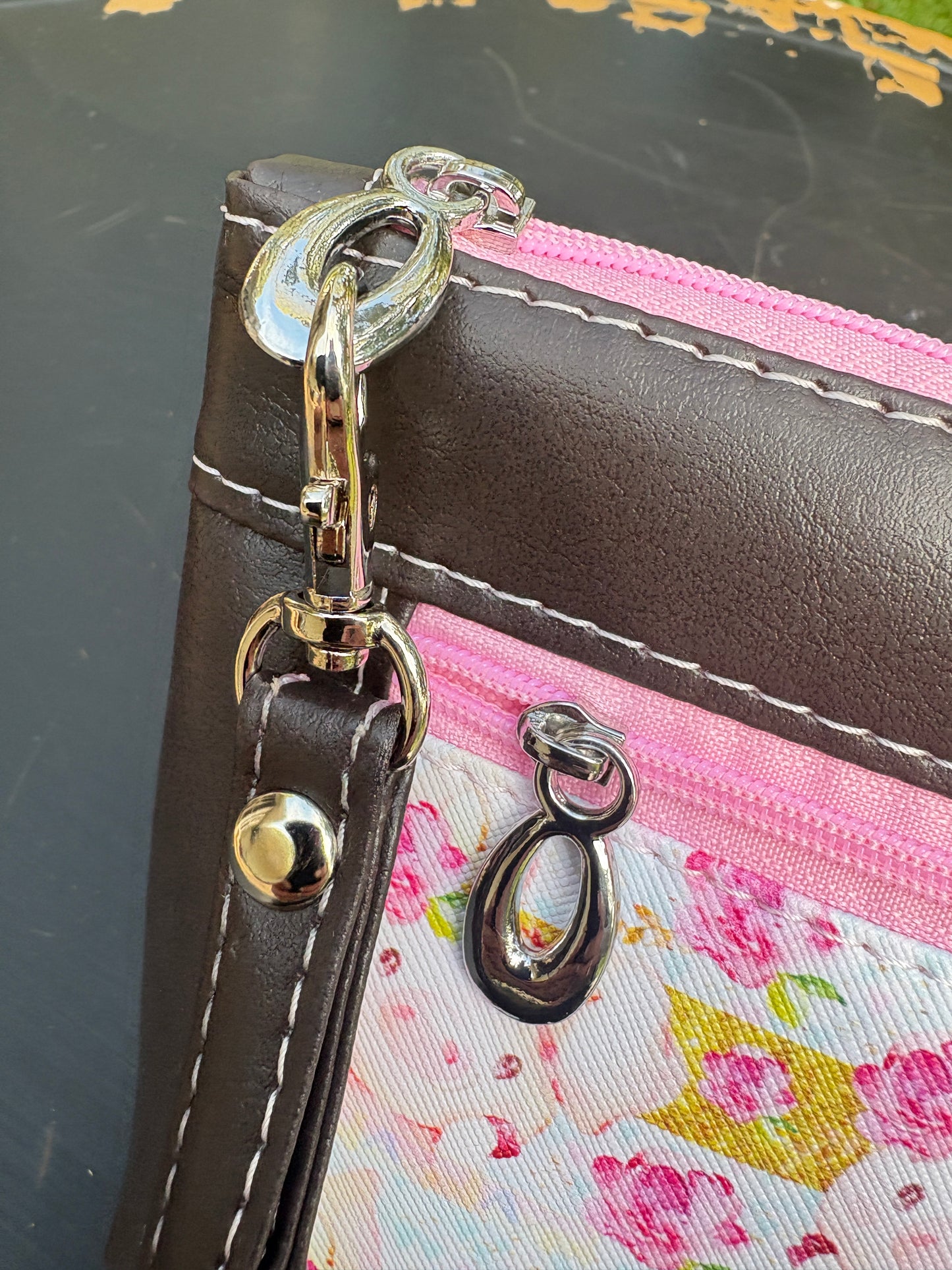 Wristlet Pouch Pink and Brown