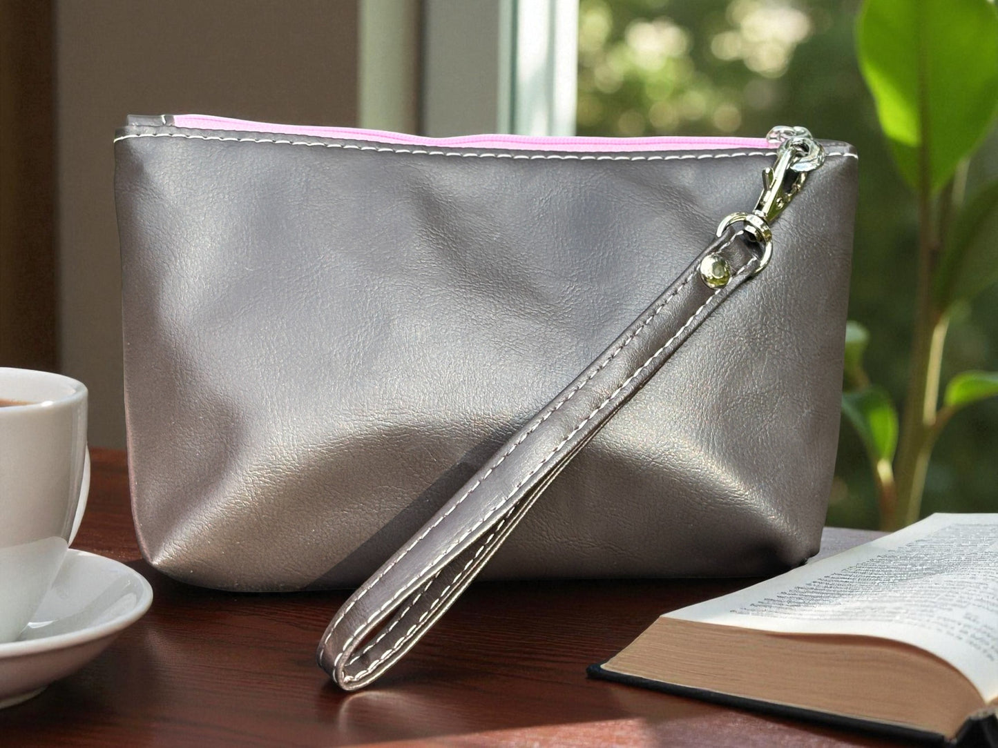 Wristlet Pouch Pink and Brown