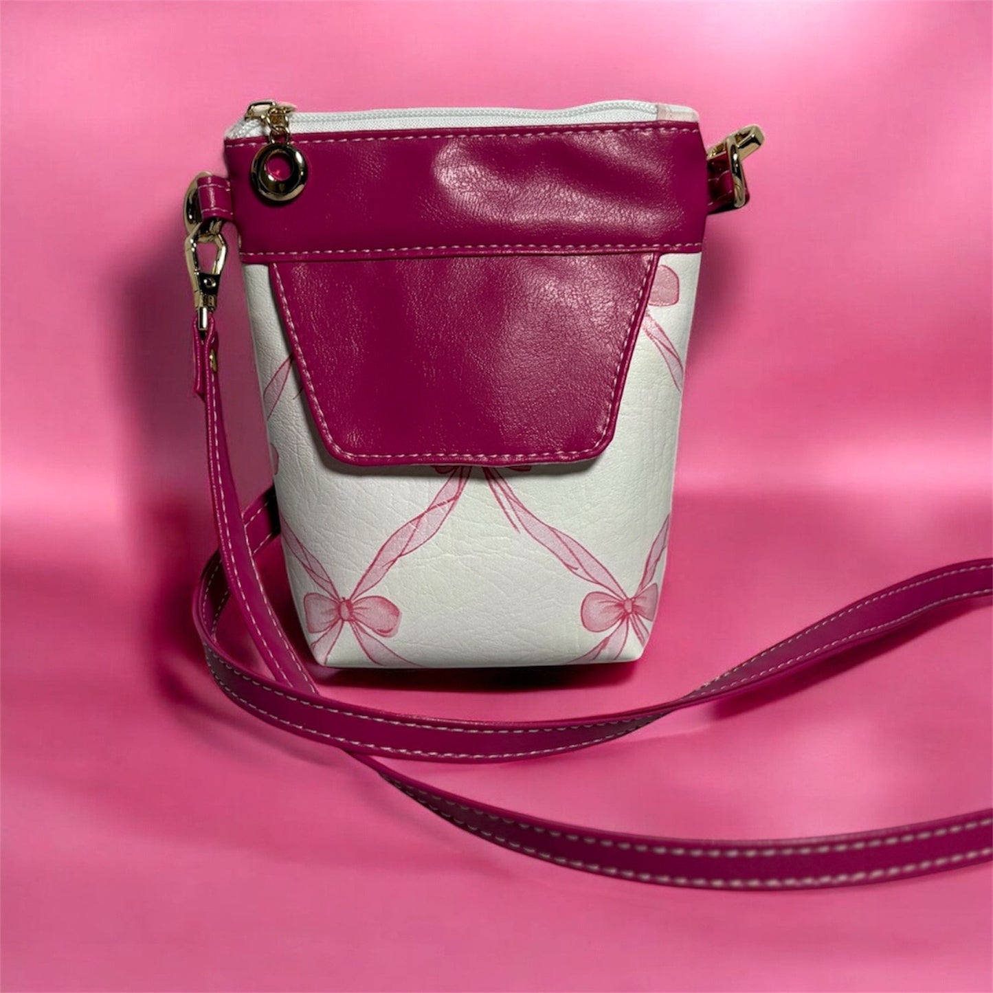 Pink Bow Phone Sling Bag – Crossbody with Pockets