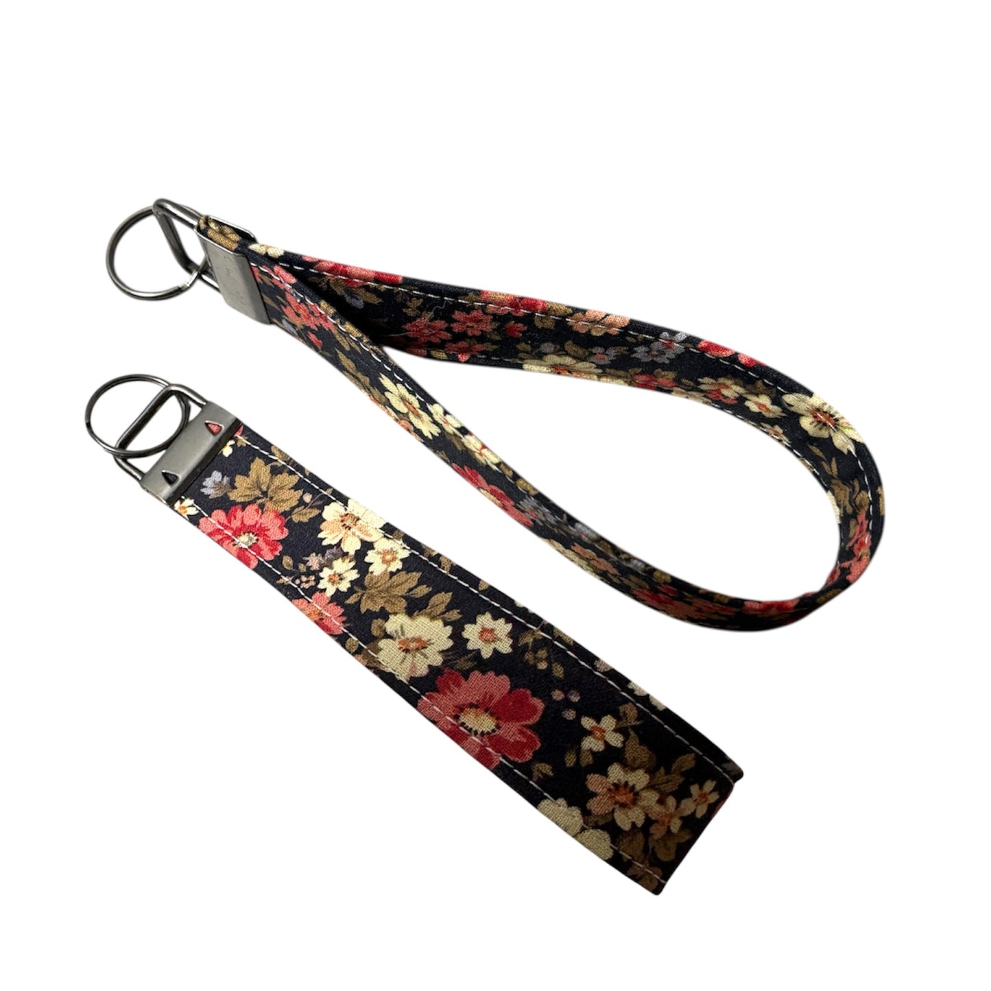 Cozy Cabin Red Floral Key Chain Wristlet | Handmade Fabric Key Fob Wristlet