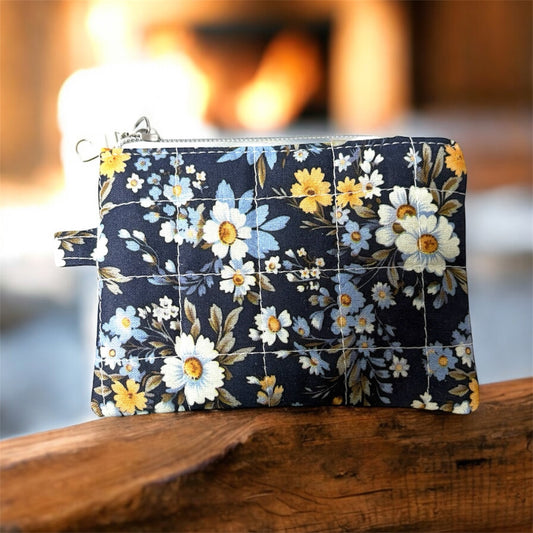 Cozy Cabin Blue Floral Coin Pouch Handmade Zipper Pouch for Everyday Essentials