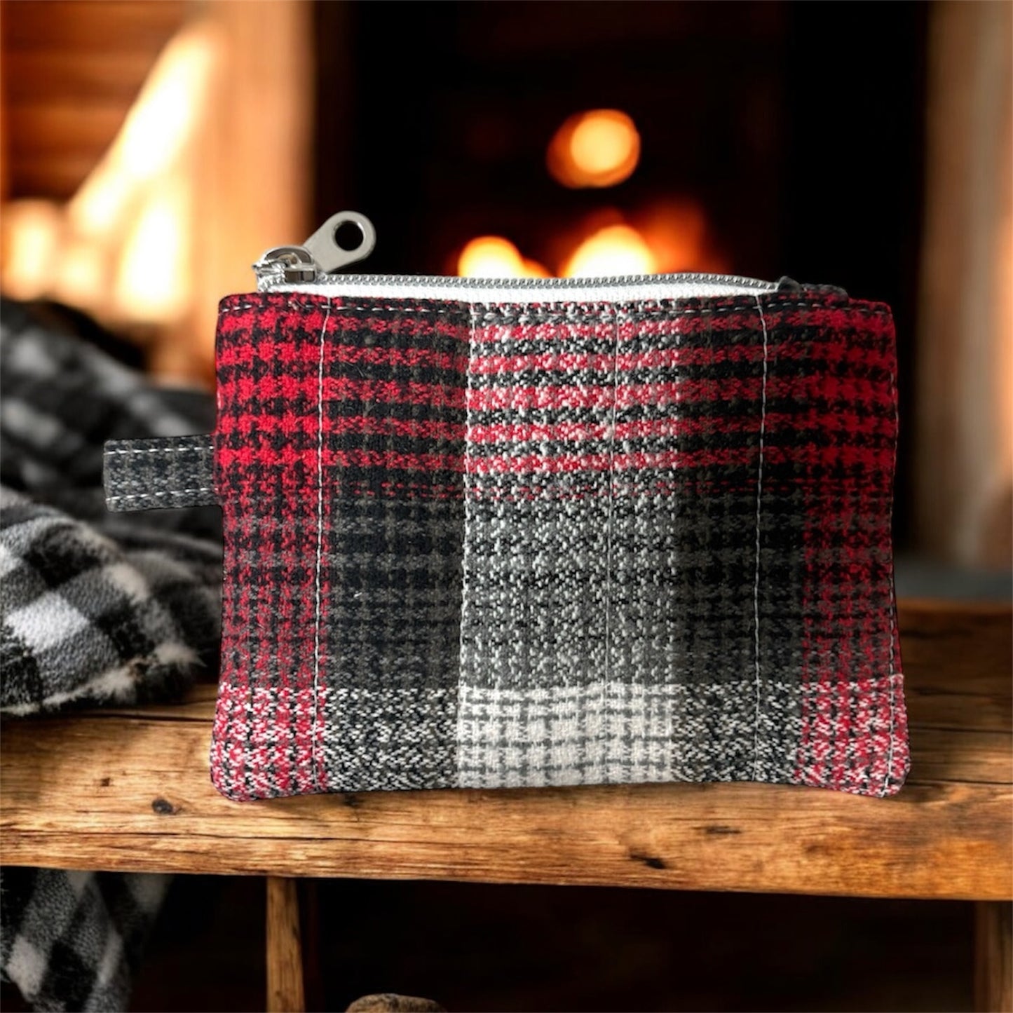 Cozy Cabin Plaid Coin Pouch Handmade Zipper Pouch for Everyday Essentials