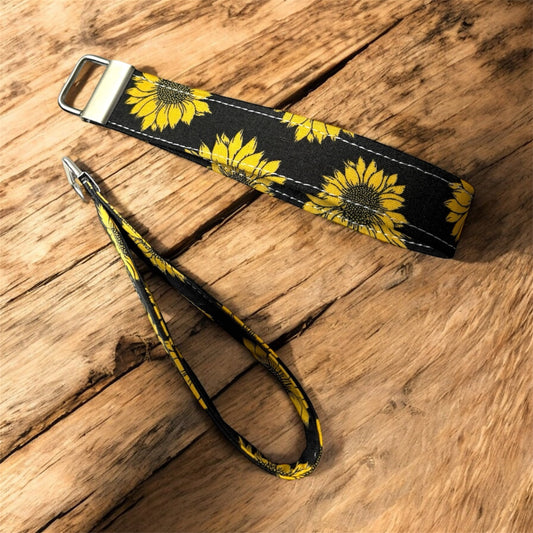 Cozy Cabin Sunflower Key Chain Wristlet | Handmade Fabric Key Fob Wristlet