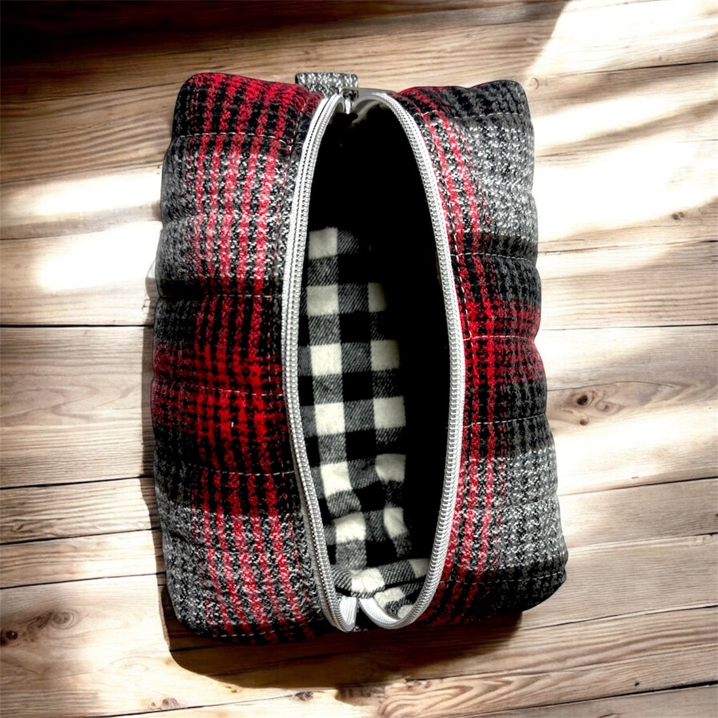Cozy Cabin Plaid Boxy Makeup Bag - Handmade Zipper Toiletry Bag