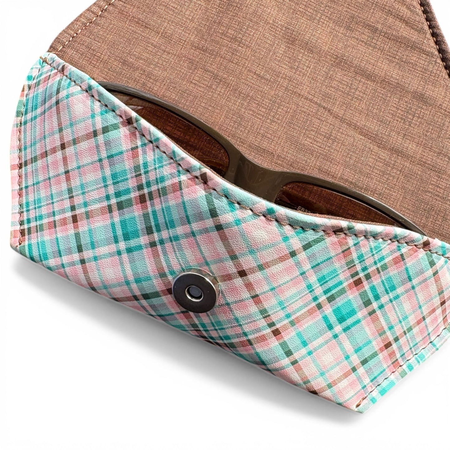 Sunglass - Eyeglass Case Teal Brown Pink Plaid