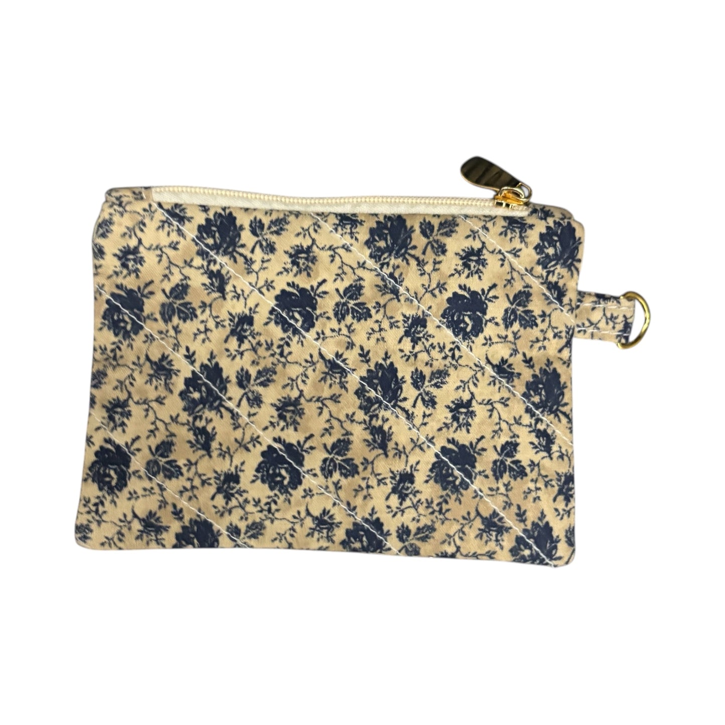 Coin Pouch Handmade Zipper Pouch for Everyday Essentials Beige Navy Floral