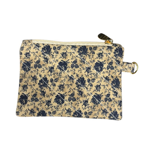Coin Pouch Handmade Zipper Pouch for Everyday Essentials Beige Navy Floral