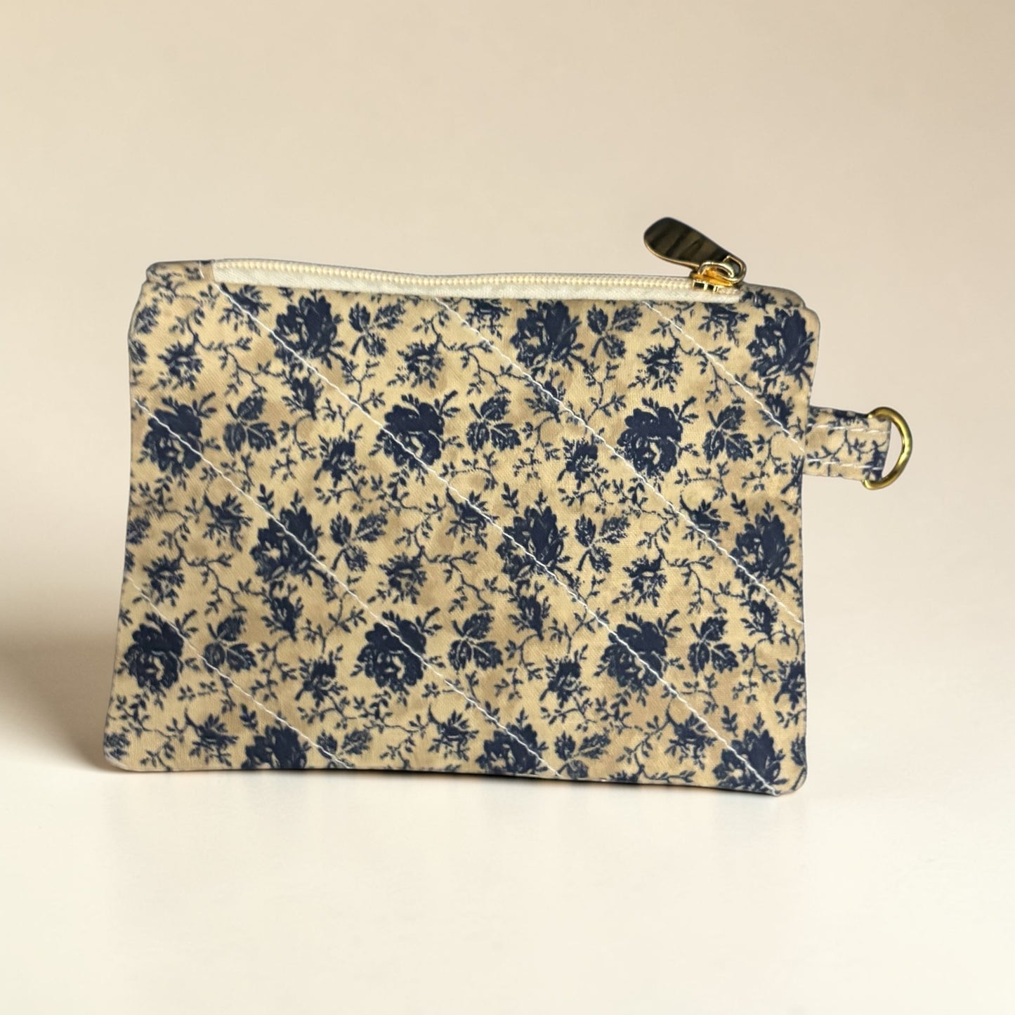 Coin Pouch Handmade Zipper Pouch for Everyday Essentials Beige Navy Floral