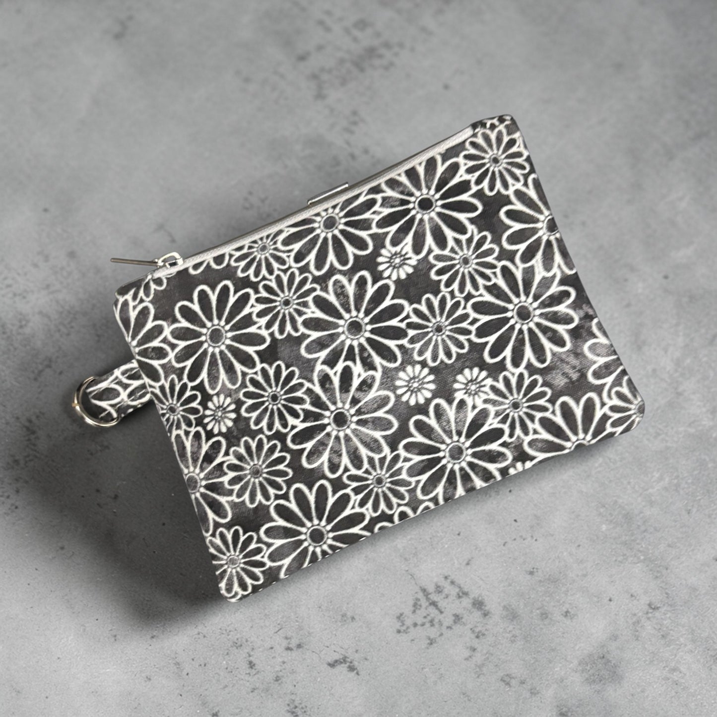Coin Pouch Handmade Zipper Pouch for Everyday Essentials Black White Floral