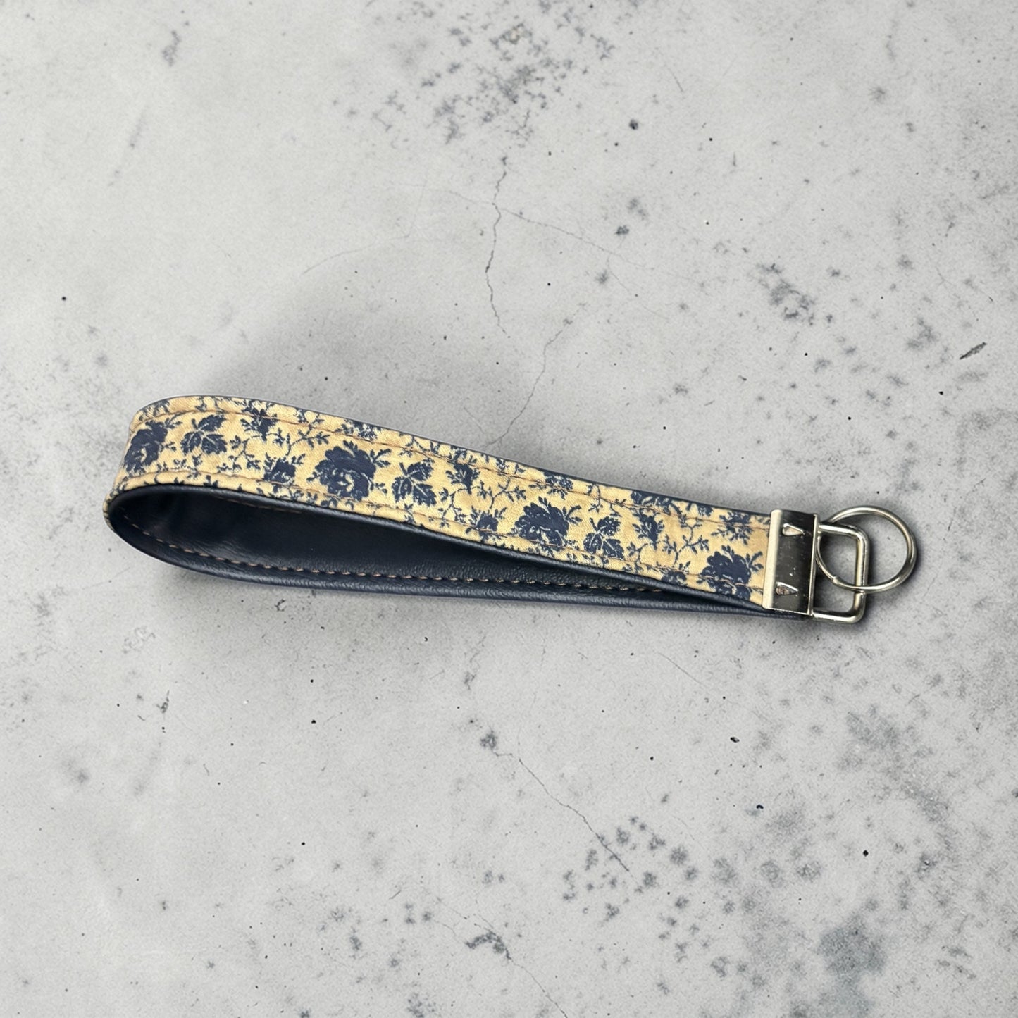 Key Chain Wristlet | Handmade Key Fob Wristlet  Beige Navy Floral