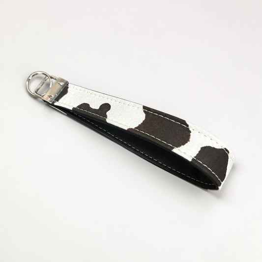 Key Chain Wristlet | Handmade Key Fob Cow and Black