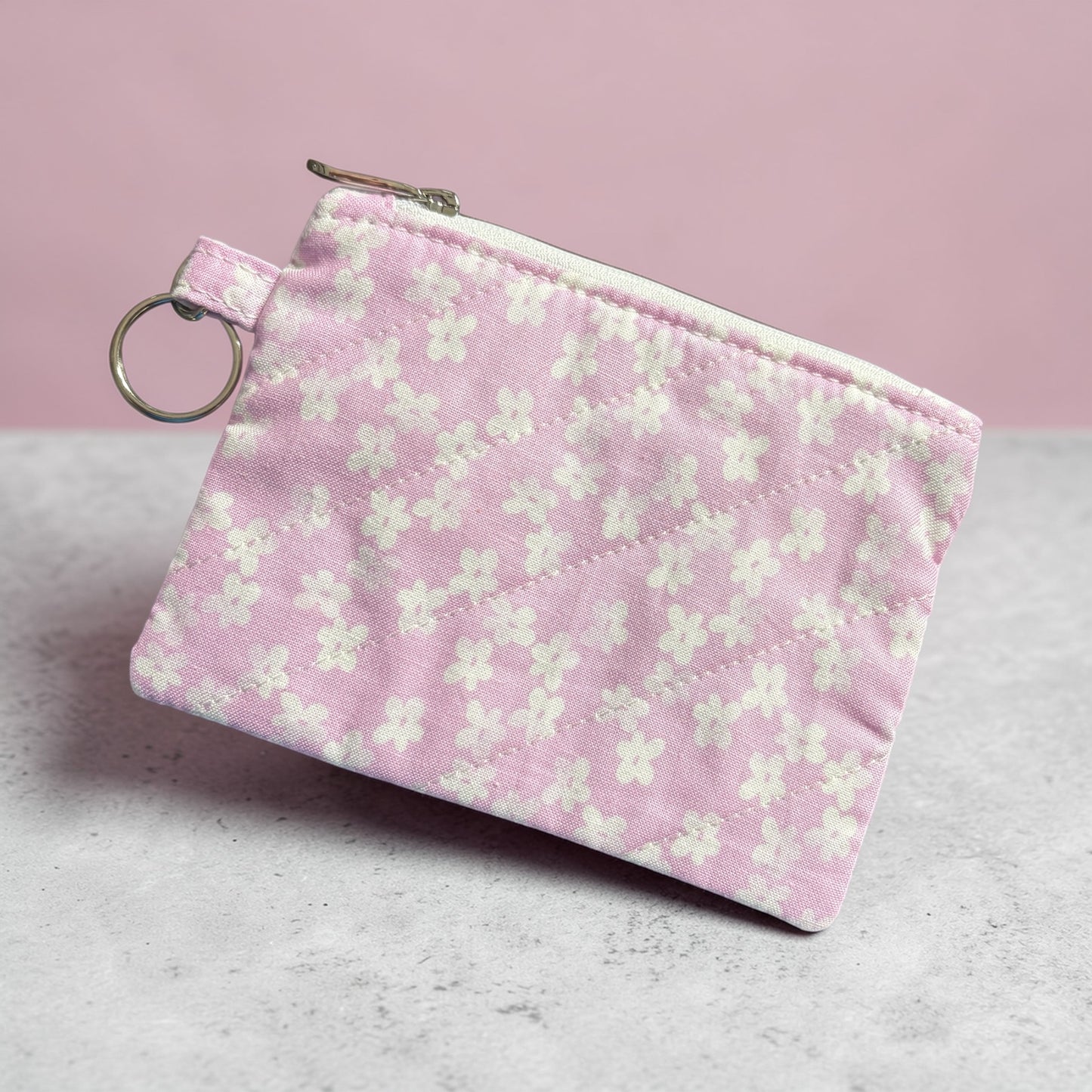 Coin Pouch Handmade Zipper Pouch for Everyday Essentials Pink White Floral