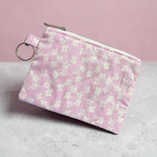 Coin Pouch Handmade Zipper Pouch for Everyday Essentials Pink White Floral
