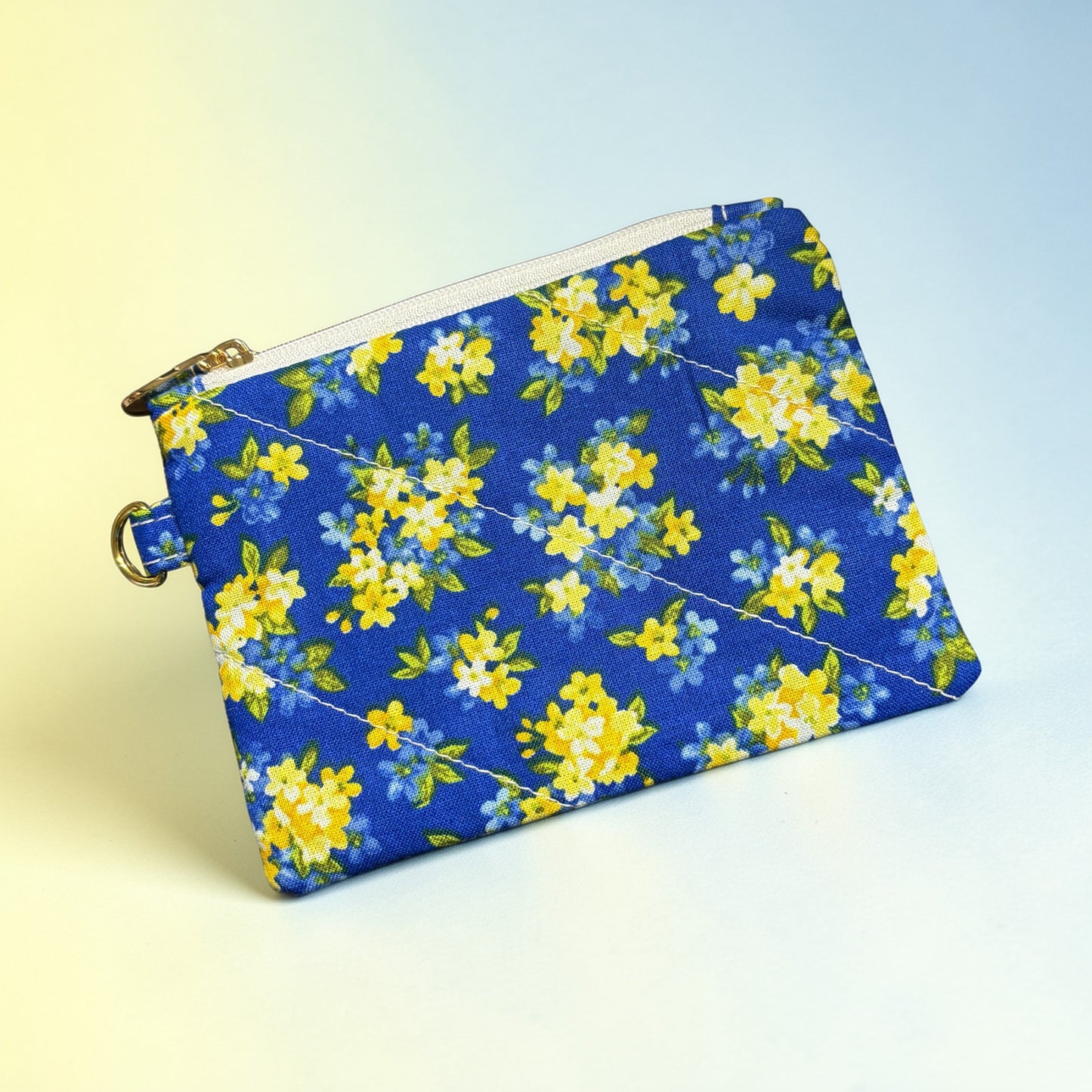 Coin Pouch Handmade Zipper Pouch for Everyday Essentials Blue Yellow Floral