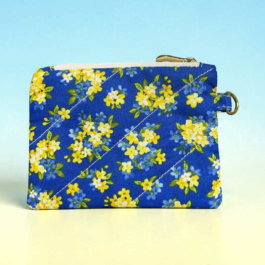 Coin Pouch Handmade Zipper Pouch for Everyday Essentials Blue Yellow Floral